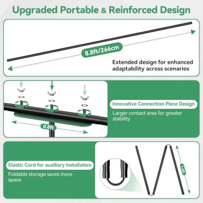 EMART Green Screen Backdrop Kit, 8.5x8.5ft Large Green Screen Backdrop with 8.8x7.5FT Reverse Folding T-Shape Tripod Stand, Spliced Crossbar Plate & 6 Clamps for Studio Shooting, Live Stream