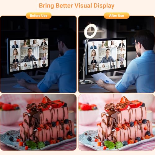 Portable Travel Ring Light for Laptop Zoom Video Conference, 5'' Bright Circle Light with Extendable Stand, Small Halo Lighting with Phone Holder for Video Recording Live Stream Facetime Photography