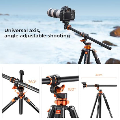 K&F CONCEPT 90''/230cm Ultra High Camera Tripod T254A7+BH-28L | Horizontal Overhead Shooting, Metal Ball Head, 10KG Load Capacity, Detachable Monopod, Flexible Travel Tripods - size: T254A7+BH-28L