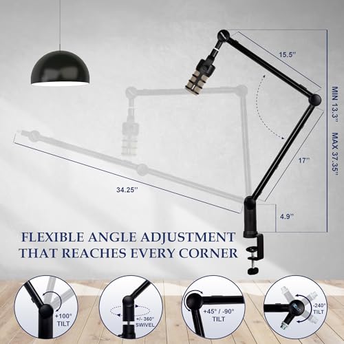 IXTECH Boom Arm - Adjustable 360° Rotatable Microphone Sturdy Stainless Steel Mic Desk, Table Stand Foldable Scissor Stable Mount Arms for Radio Studio, Podcast, Gaming - color: HERO