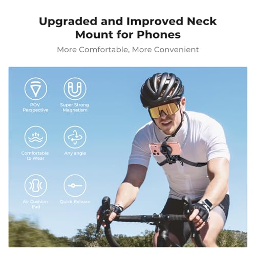 K&F CONCEPT Neck Phone Holder, 2-in-1 Magnetic & Clip-on Phone Neck Holder, POV Phone Holder, Hand Free Chest Stand Compatible with iPhone 17-12 Seires Android Phones - color: Gray