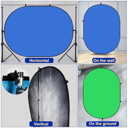 Kate Collapsible Pop-Up Backdrop for Self-Tape Auditions, Professional Headshots, Video Conferencing & Live Streaming - Portable Photography Background (5'x6.5' / 1.5x2m,Blue/Green - color: Blue/Green