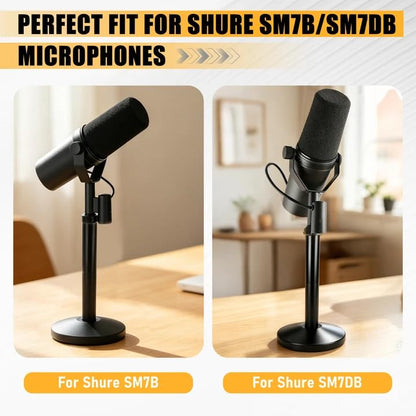 Desktop Microphone Stand for Shure SM7B/SM7DB, Adjustable Height with 2 Extension Rods, All-Metal Heavy-Duty, Easy Setup & Portable Space-Saving Mic Stand