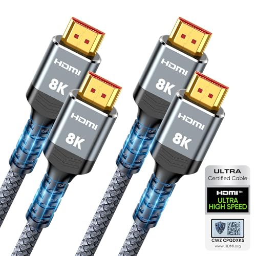10K 8K HDMI 2.1 Cable 2-Pack 6.6FT, Highwings Certified 48Gbps Ultra High Speed Slim HDMI Cord,Support 4K@120Hz 8K@60Hz, HDCP 2.2&2.3,eARC, Dynamic HDR,DTS:X, Compatible with PS5/Blu-ray/HDTV/Roku TV - color: Grey, size: 6.6 feet