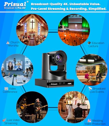 Prisual 4K NDI PTZ Camera, Advanced PTZ Auto Tracking 20X HDMI/USB3.0 PTZ Camera, TURE 4K 1/1.8” UHD 30P with Built-in Tally Light for Church Conference Events, PT20X-4K-N - color: Metallic Gray