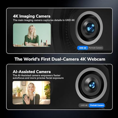 EMEET Piko 4K Webcam for Streaming, World’s 1st Dual-Camera AI-Powered 4K Camera w/AI Autofocus, 3 Mics Array&3 Sound Modes, USB Webcam with Clip, Great for Streaming, Desk Setup - style: Piko w/ 3 Mics 3 Sound Modes