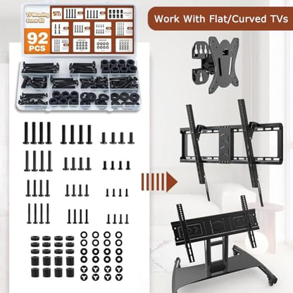 TV Bracket Screws, 92pcs Universal TV Stand Screw Set with 4-8mm Screws, Bolts, Spacers & Washers for Most Television Bolts Fixing Kits(Color:with Box)
