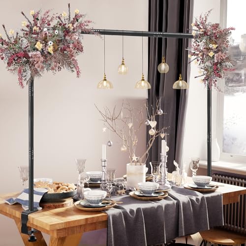 Over The Table Rod Stand with Clamps Adjustable 31-110 in Length 31-64 in Height Black Table Balloon Arch Hanging Stand with Storage Bag for Valentines Day Wedding Birthday Party Decoration - color: Black