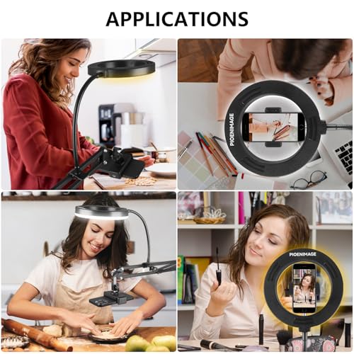 6" LED Ring Light for Desk, Overhead Camera Mount with Ring Light and Phone Holder, Overhead Phone Mount Arm Stand Studio Lights for Photography, Video Recording, Live Stream