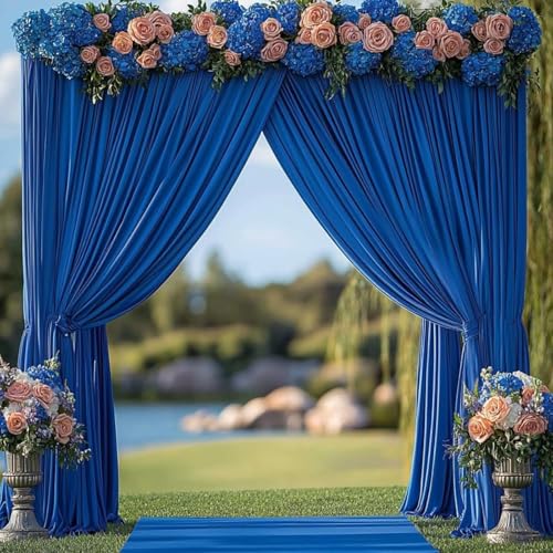 20ftx12ft Wrinkle Free Royal Blue Backdrop Curtain, 4 Panels 12FT Height Royal Blue Wedding Backdrop Drapes, Silky Polyester Back Drop Cloth for Birthday Photography Background Party - color: Royal blue, size: W5' x H12'(4 panels)
