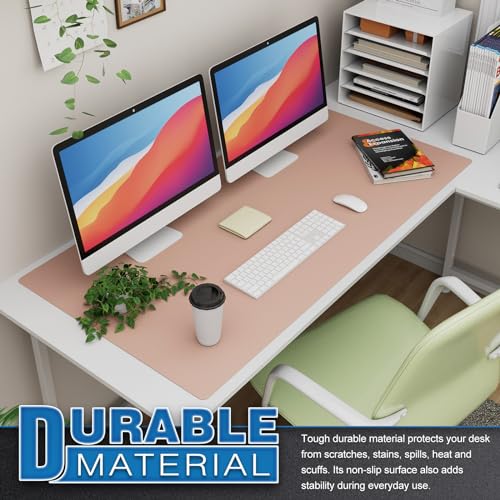 K KNODEL Large Office Leather Desk Mat, Mouse and Keyboard Pad, Computer and Laptop Mat, Desktop Protector and Cover, Writing Pad and Blotter (47.2"x23.6", Pink) - color: Pink, size: 47.2" x 23.6"