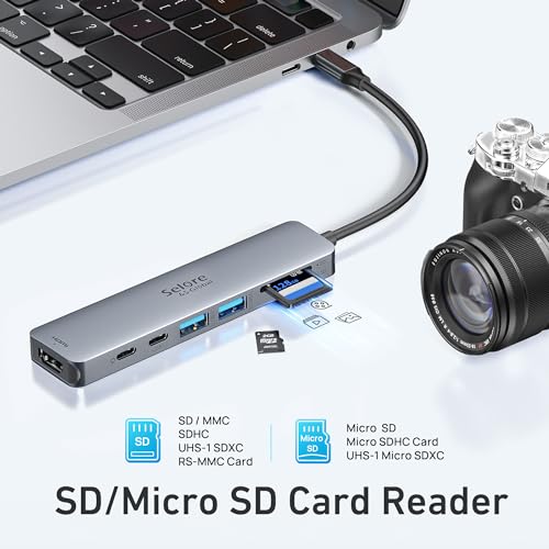 USB C Hub HDMI Adapter for MacBook Pro/Air, 7 in 1 USBC Dongle with HDMI, microSD/SD Card Reader, USB C Data Port,100W PD, and 2 USB 3.0 Compatible for MacBook Pro/Air, Dell XPS, Lenovo Thinkpad. - color: Space Gray
