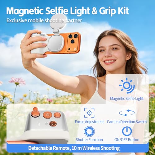 Magnetic Phone Camera Grip, Fun Shot Magnetic Camera Grip & Selfie Light for iPhone & Android with Wireless Shutter Button, Creator Kit for TikTok/Selfies/Photography/Video - size: Phone Camera Grip with Light