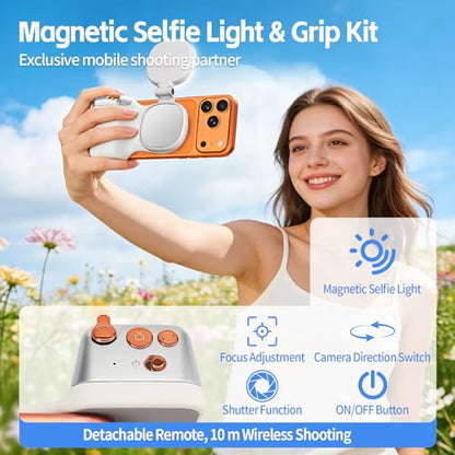 Magnetic Phone Camera Grip, Fun Shot Magnetic Camera Grip & Selfie Light for iPhone & Android with Wireless Shutter Button, Creator Kit for TikTok/Selfies/Photography/Video - size: Phone Camera Grip with Light