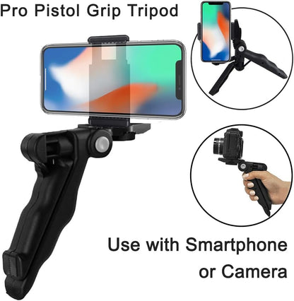 Vlogging Kit with Light and Microphone Pistol Grip Tripod | Studio LED Light, Professional Mini Portable Tripod Grip for Vlogging, TikTok, YouTube Videos | for Smart Phones Cameras