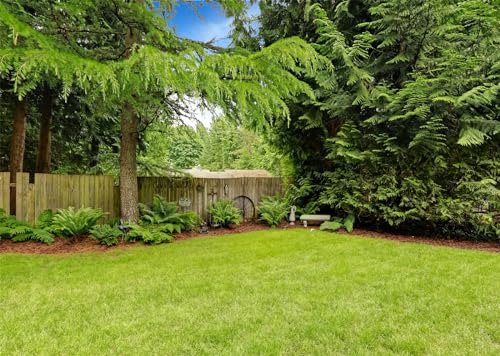 7x5ft Fabric Spring Backyard Backdrop for Photography Green Backyard Area with Wooden Fence and Trim Background for Green Grassland Nature Outdoor Photo Backdrop Kids Adults Studio Props - size: 7x5FT