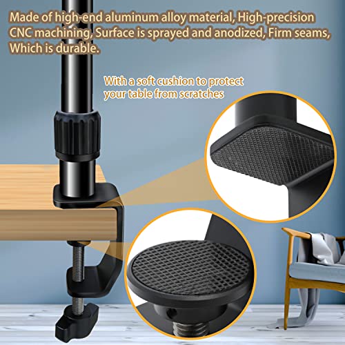 Overhead Camera Mount Desk Stand, Bearing 18lb, Base& Top 360° Adjustable, with 1/4“ 3/8" 5/8" Screw, 3-Section Flexible Articulating Metal Arm for DSLR Camera/Webcam