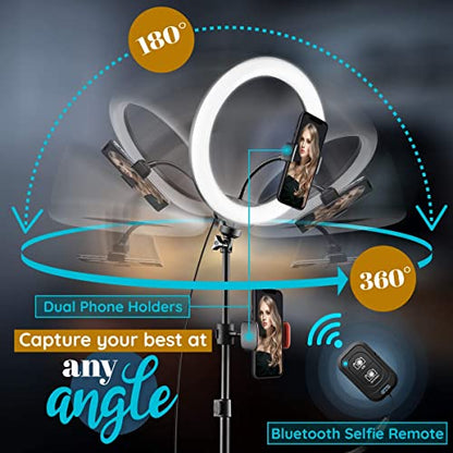 GearLight 12" LED Ring Light Stand and Phone Holder - Selfie Light Tripod w/Adjustable Height and Lighting Modes for TikTok, YouTube, Zoom, Video Recording, Computer, Makeup & Photography - size: 12" with Tripod