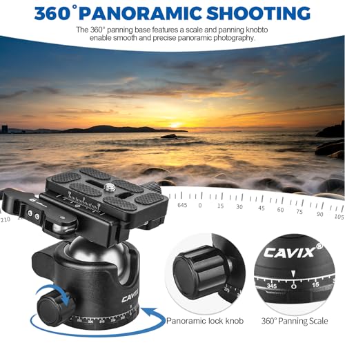 CAVIX 36mm Tripod Ball Head with Lever Release, Low Profile Heavy Duty Ball Head Mount with Arca Swiss Quick Release Plate for Camera Tripod Monopod DSLR Camcorder Telescope,Max Load 33lb/15kg(H-36F) - size: Ball Dia. 36mm
