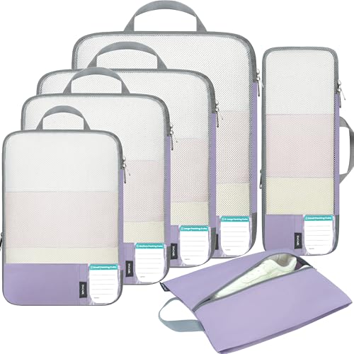 BAGAIL 6 Set Lightweight Compression Packing Cubes with Packing List, Anti-Tearing Expandable Organizer Bags for Travel, Dusty Purple - color: Dusty Purple