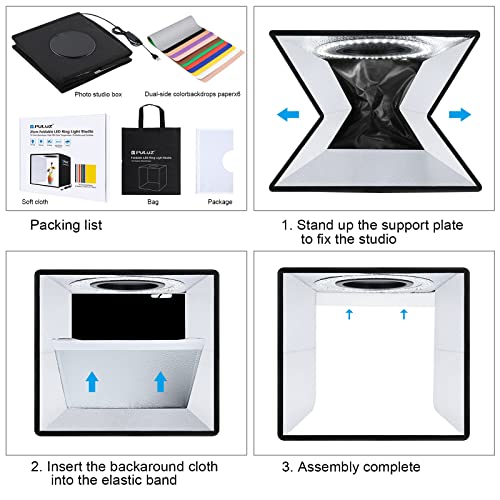 PULUZ 10x10 Photo Light Box, Product Photography Studio CRI95+ 104PCS LED | 10 inch Folding Portable Mini lightbox, Adjustable Brightness, 12 Backgrounds for Watches, Jewelry, Crafts and Small Items - size: 10 Inch