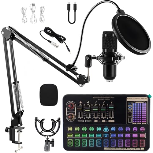 ALSO GO Podcast Equipment Bundle, Professional BM-800 Podcast Microphone with Adjustable Stand, V10XPRO Audio Mixer, Voice Changer, Audio Interface Suitable for Podcasting, Singing, Gaming