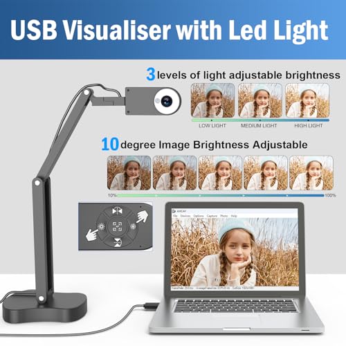 8MP USB Document Camera, Auto Focus, LED Light, Image Reversal, Built-in Mic, Mac OS, Windows, Chromebook for Distance Learning, Remote Teaching, Web Conferencing, Live Demo - color: Grey