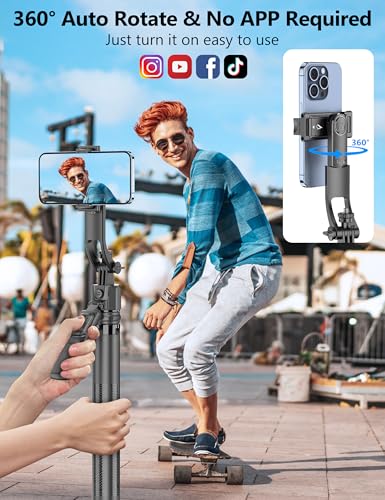 QIRITA 64" Auto Face Tracking Tripod, 360° Rotation Aluminum Quadrapod Selfie Stick with Remote, Phone Tripod Compatible with iPhone Android for Vlog TikTok Live Streaming - size: 64in- Auto Face Tracking Tripod