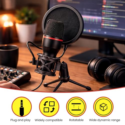 3.5mm Jack Wire Condenser Microphones Ideal for Streaming, Podcasting, Vocal Recording - Compatible with Laptop Desktop, Computer, Podcasting Equipment