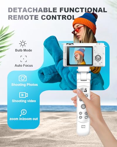 for Sony Tripod with Rechargeable Remote Control - Aodelan Wireless Shooting Grip Mini Tripod with OLED Screen for Vlogging for ZV-E10,ZV-1F,RX100 VII,a6100,a6400,a9 II; Replace Sony GP-VPT2BT(White)