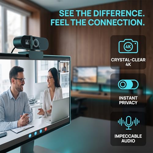 4K QHD Webcam with Auto Focus USB Plug & Play PC Camera with Privacy Cover & Noise Cancelling Mic for Video Conferencing-KAF - size: 4K One size fits all