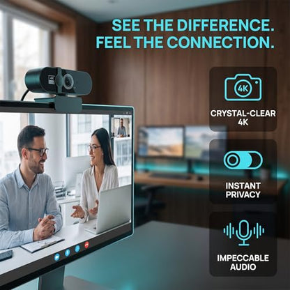 4K QHD Webcam with Auto Focus USB Plug & Play PC Camera with Privacy Cover & Noise Cancelling Mic for Video Conferencing-KAF - size: 4K One size fits all