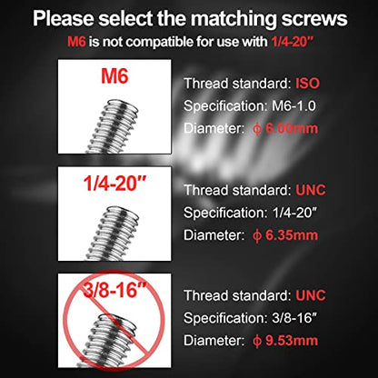 MINIFOCUS 1" Ball Adapter with M6 & 1/4" Threaded Stud, Aluminum Alloy Fixed Ballhead Mount Adapter for Action Camera & Camcorder Compatible Underwater Tray Bracket Flashlight System