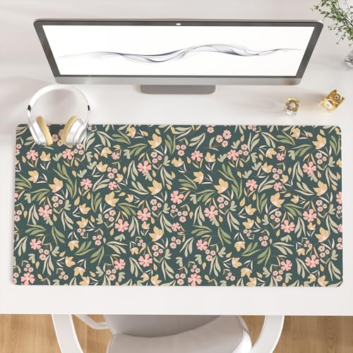 Colorful Star Large Mouse Pad, PU Leather Waterproof Desk Mat, Computer Gaming Mouse Pad, XXL Extended Mousepad Non Slip Desk Pad for School Office Home 31.5" x 15.7" - Ditsy Floral Print - color: Ditsy Floral Print, size: 31.5L x 15.7W inches