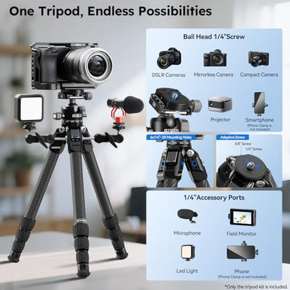SIRUI 31.5" Compact Carbon Fiber Small Desktop Tripod with Low Profile Ball Head, Portable Lightweight Backpack Camera Tripod with Spikes for Travel Vlogging Tabletop, Macro Photography, AM-224S+G0 - style: AM-224S+G0
