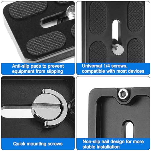 2 Pcs PU50 Tripod Quick Release Plate + 2 Pcs 1/4-3/8 Inch Screw, 50mm*38mm Camera Plates Mount with 1/4''-20 Screw, Compatible with Manfrotto Arca Swiss Benro QR Plate for DSLR Camera - size: 50 mm x 38 mm