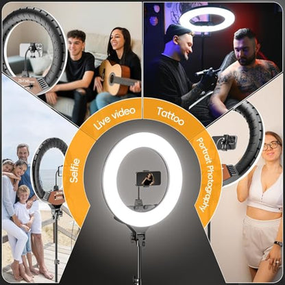 EMART 18-inch Ring Light with Stand, 2800-6500K LED Photography Lighting Kit with Phone Holder, Selfie Light for Vlog Live Streaming Video Makeup Tattoo Barber Studio