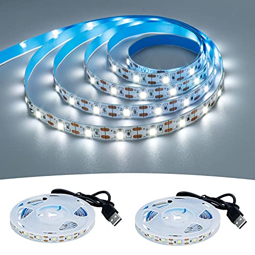 USB LED Strip Light Cool White 6000K 5V USB Powered 13.12ft/4M 240LEDs Flexible SMD2835 High Brightness No-Waterproof IP20 LED Tape Lights(2pcs x 6.6ft) - color: Cool White