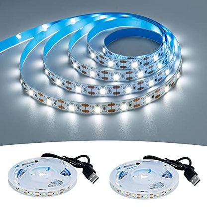 USB LED Strip Light Cool White 6000K 5V USB Powered 13.12ft/4M 240LEDs Flexible SMD2835 High Brightness No-Waterproof IP20 LED Tape Lights(2pcs x 6.6ft) - color: Cool White
