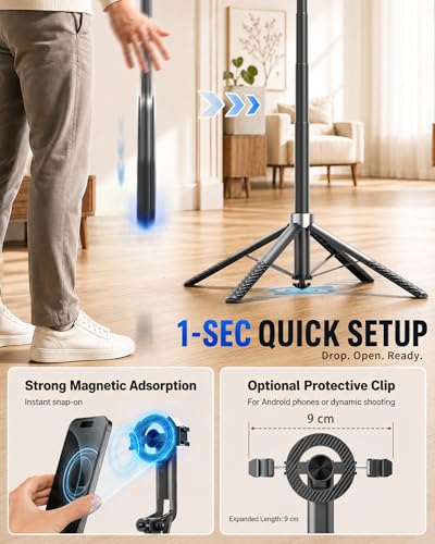 Oldshark 71" Auto Face Tracking Tripod, 1-Sec Quick Setup Magnetic Tripod for iPhone, No App Needed 360° Rotating Phone & Camera Tripod, Content Creator Essentials for TikTok YouTube - color: Black