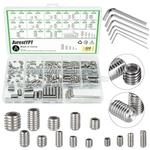 300 Pcs 24 Size Set Screws Assortment Kit (M3, M4, M5, M6, M8) Metric & SAE Allen Set Screws for Bathroom Fixture Metric Bolt Assortment for Door Knobs, Faucets, Plumbing - color: Silver-Metric-300 Pcs