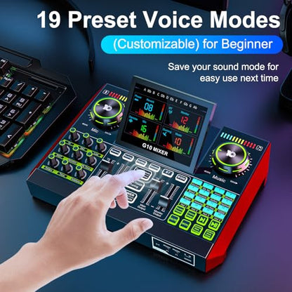 Podcast Microphone Bundle with Live Sound Card Audio Mixer, Podcast Equipment Bundle with 3.5mm BM800 Microphone for Pc/Youtube Live Streaming Singing Gaming, Sound Board with Voice Changer, Denoise