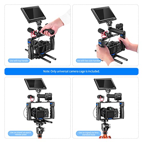 NEEWER Aluminum Alloy Camera Cage, Filmmaking Rig with Top Handle, Dual Grips & Arca Type Base, Compatible with Sony A7S III A7IV A6600 Canon EOS R5C R5 R6 DSLR/Mirrorless Cameras - VS107, Blue - style: VS107 Blue