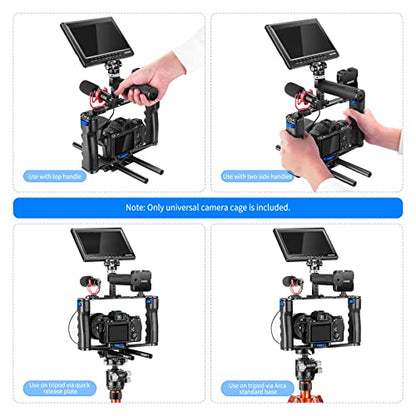 NEEWER Aluminum Alloy Camera Cage, Filmmaking Rig with Top Handle, Dual Grips & Arca Type Base, Compatible with Sony A7S III A7IV A6600 Canon EOS R5C R5 R6 DSLR/Mirrorless Cameras - VS107, Blue - style: VS107 Blue