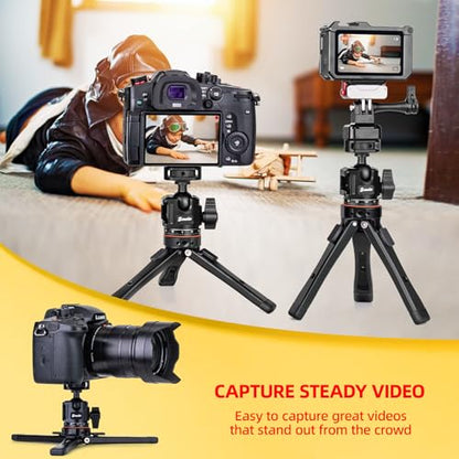 Zeadio Metal Camera Mini Tripod, with 1/4" Screw Ball Head Mount, Adjustable Heights Desktop Vlog Stand for Smooth 4 Osmo Mobile Ronin-S Vimble 2 Gimbal Handle Grip Stabilizer and All Cameras - style: Standard Ball Head