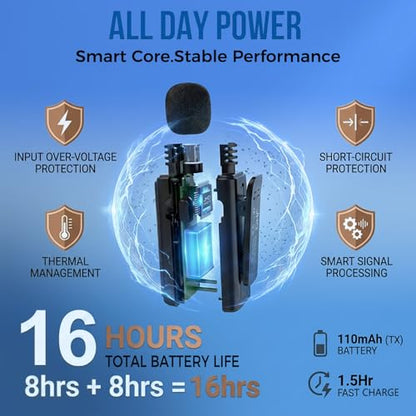 JHO Mini Microphone for iPhone & Android,16H Battery, Noise Cancelling Lavalier Microphone, Clip On Lapel Mic Pro for Content Creators Vlogging/YouTube/Tiktok/Streaming/Interview/Video Recording