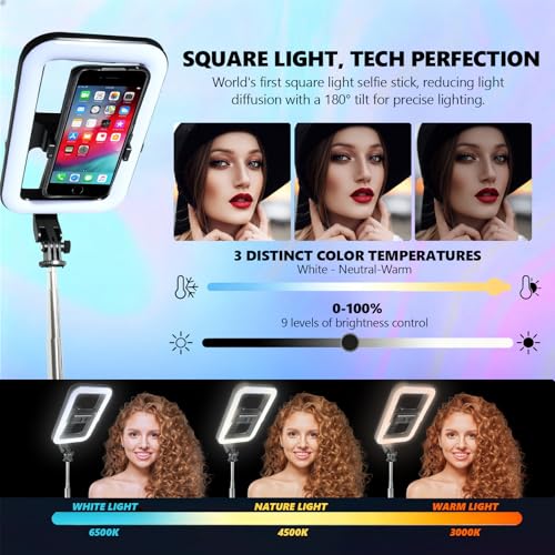 Foldable Selfie Light with Stand,54" Extendable Phone Holder Selfie Stick with Dimmable LED Lights and Remote,Ring Light Tripod for Video Recording/Live Stream/Makeup/Photography/YouTube/TikTok