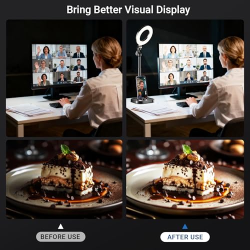 Ring Light for Desk, Portable Streaming Lights for Video Recording, 5’’ Halo Lighting with Stand for Selfie, Travel, Meetings, Makeup, Content Creators, Photography