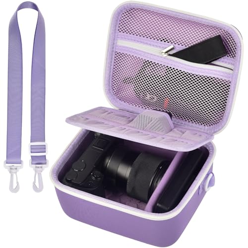 casmilee Camera Case for Sony Alpha ZV-E10 Alpha a6400/ a6700/ a6100/ a6000/ a6600/ a6500 Mirrorless Digital Camera, Hard Travel Bag with a Shoulder Strap for Lens & Accessories (Purple, Medium) - color: Purple, size: Medium