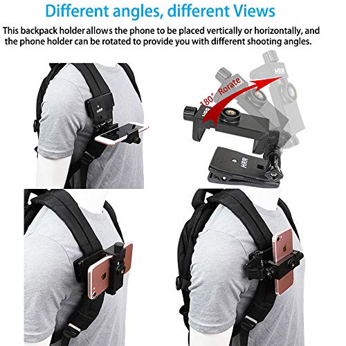 Backpack Clip Mount with Phone Holder Accessories for GoPro Hero 13 12 11 10 9 8 7 6 5 Black Akaso Sony Action Camera and iPhone Samsung Smartphones,Outdoor First View Live Video Shooting